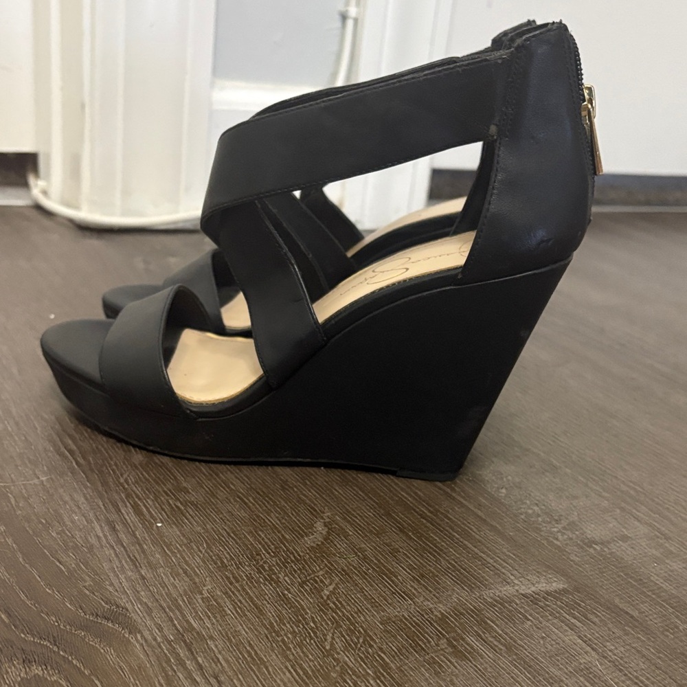 Jessica Simpson Black Wedge Sandals